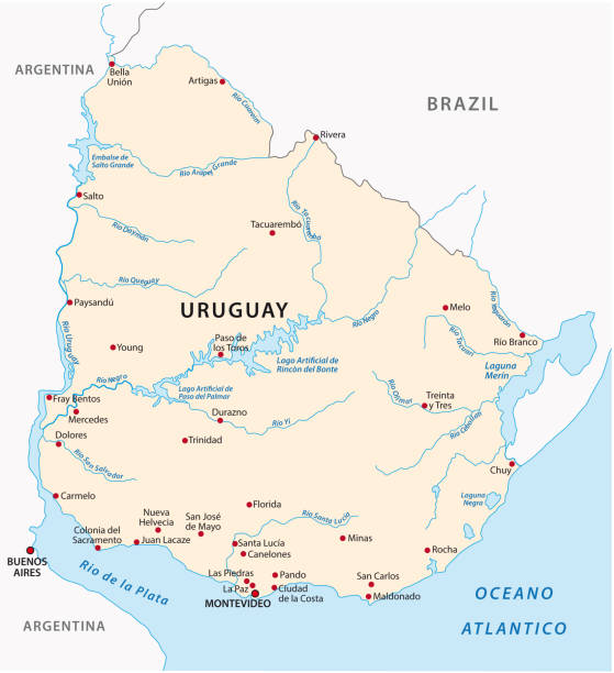 illustrazioni stock, clip art, cartoni animati e icone di tendenza di mappa uruguay - rio de la plata