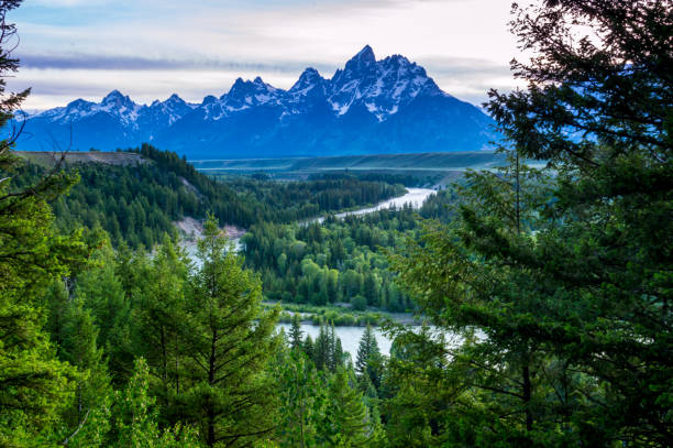 Overview of Snake river in Grand Teton national park stock photo