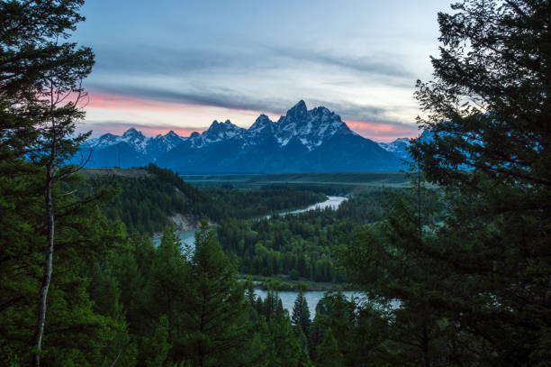 Sunset at Snake river overview in Grand Teton park stock photo