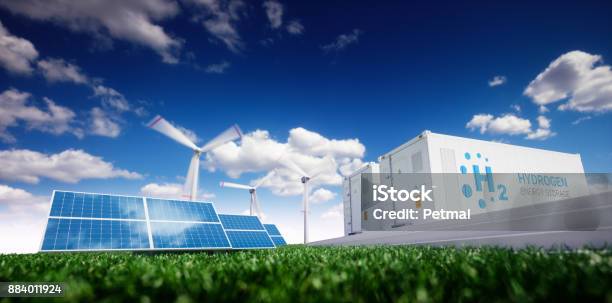 Ecology Energy Solution Power To Gas Concept Stock Photo - Download Image Now - Hydrogen, Fuel and Power Generation, Vitality