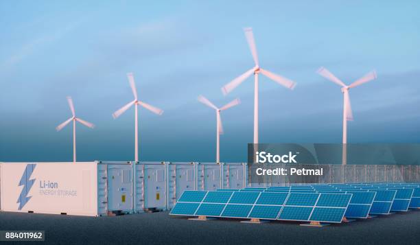 Battery Energy Storage Concept In Nice Morning Light Stock Photo - Download Image Now