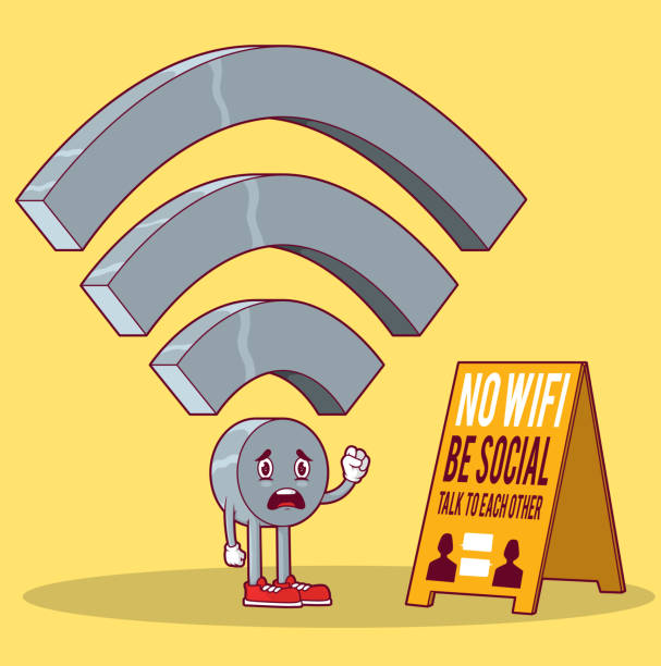istock Wifi Character | Icon looking at no WIFI sign vector illustration 884028188