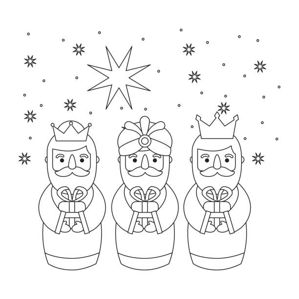 nakreślony trzech magicznych królów przynieść prezenty dla jezusa - getty stock illustrations