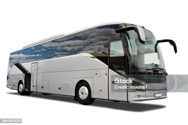 Tour Bus With Open Luggage Compartment Stock Photo - Download Image Now - Bus, Coach Bus, White Background