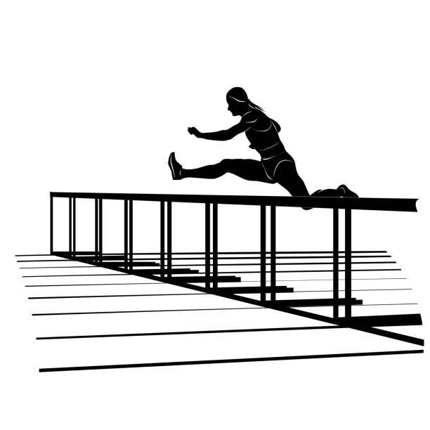 ilustrações, clipart, desenhos animados e ícones de silhueta de vetor de menina saltando obstáculo - hurdling hurdle vector silhouette