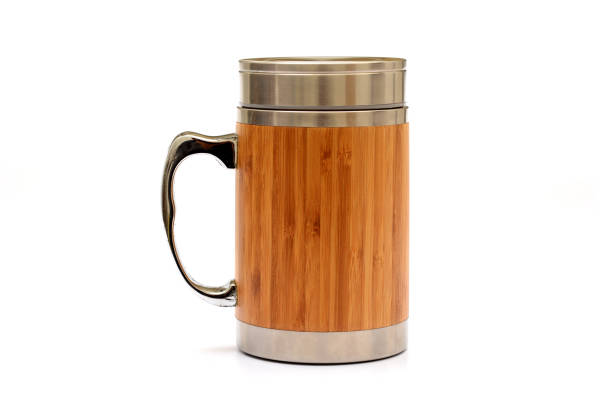 wood and stell thermos to keep your tea warm - stainless stell imagens e fotografias de stock