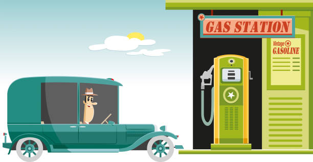 samochód do tankowania (wektor) - engine oil oil oil industry cartoon stock illustrations