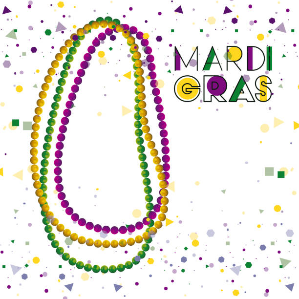 mardi gras kolorowe tło z naszyjnikami i konfetti - bead stock illustrations