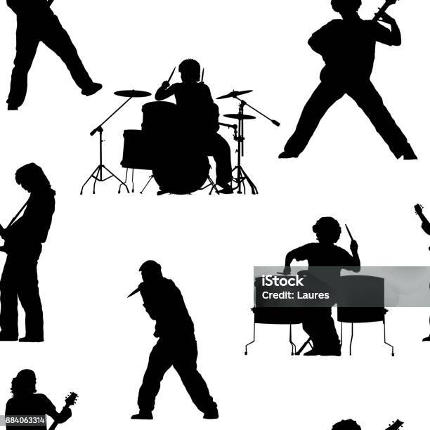 Seamless Pattern With Rock Musicians Stock Illustration - Download Image Now - Rock Group, Bass Guitar, Computer Graphic