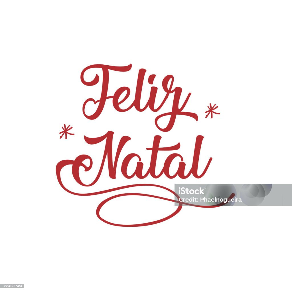 Feliz Navidad en Portugués (Feliz Natal) tarjeta de felicitación de letras caligráficas. Vacaciones - arte vectorial de Navidad libre de derechos