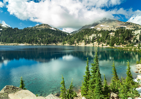 A beautiful lake on the slopes of Mount Lassen, within Lassen Volcanic National Park.