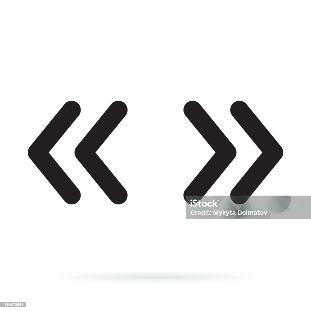 Vector double rounded chevron arrows. Fast forward, skip or next and previous sidebar tab icon. Vector double rounded chevron arrows. Fast forward, skip or next and previous sidebar tab icon. Web Symbol isolated on white background Sliding stock vector