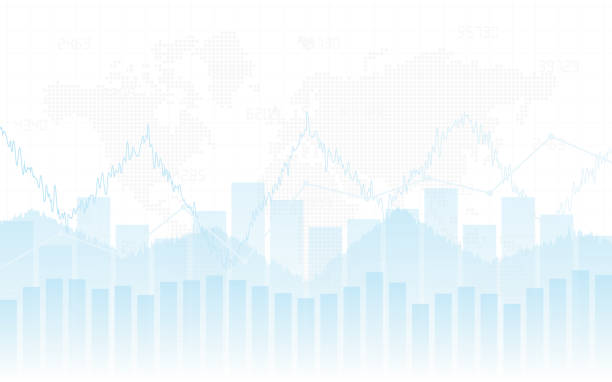 istock Abstract financial chart with trend line graph and world map in stock market on white color background 884073588