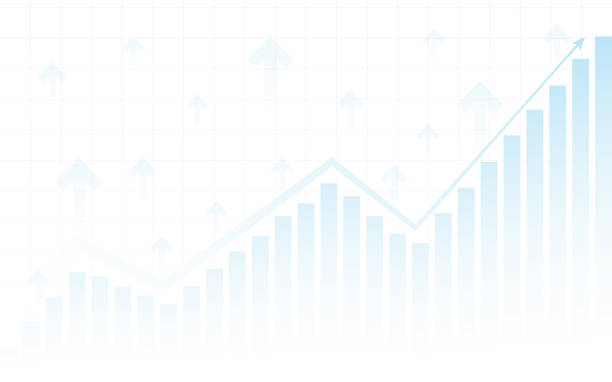 abstrakcyjny wykres finansowy z wykresem linii trendu i strzałką na giełdzie na białym tle kolorów - stock market graph chart arrow sign stock illustrations