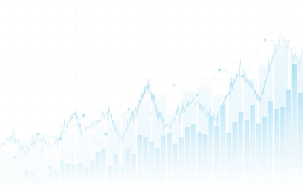 abstrakcyjny wykres finansowy z wykresem linii trendu trendu i wykresem słupkowym na giełdzie na białym tle kolorów - investment finance technology blue stock illustrations