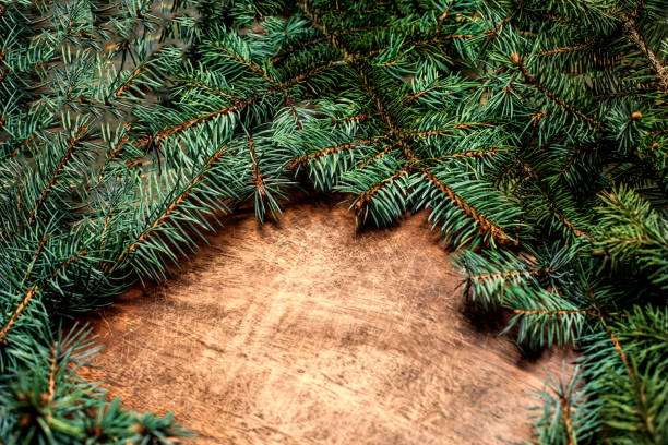 istock Vintage Christmas  background with green  fir branches and xmas decorations with copyspace 884076172