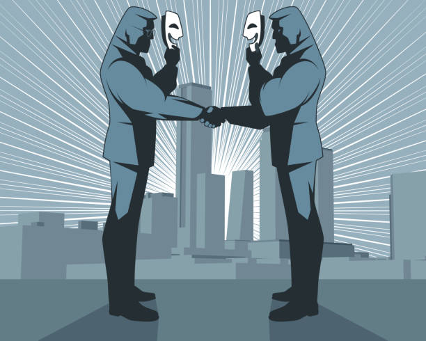 ilustrações de stock, clip art, desenhos animados e ícones de hypocritical handshake of businessmen - disaffection