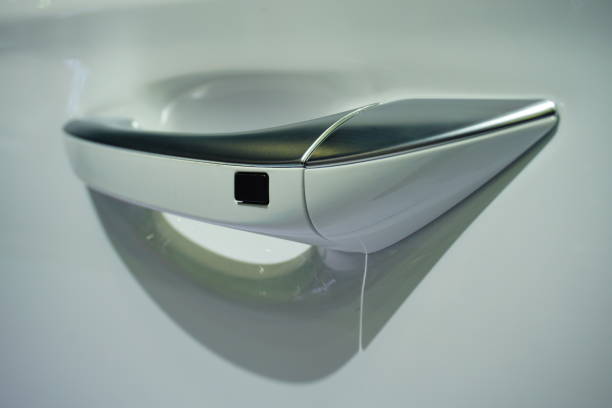 istock Black car doorhandle close up 884095418