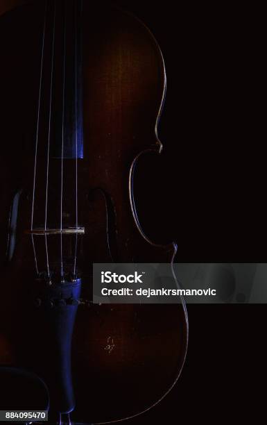 Violin In Dark Stock Photo - Download Image Now - Aging Process, Body Part, Close-up