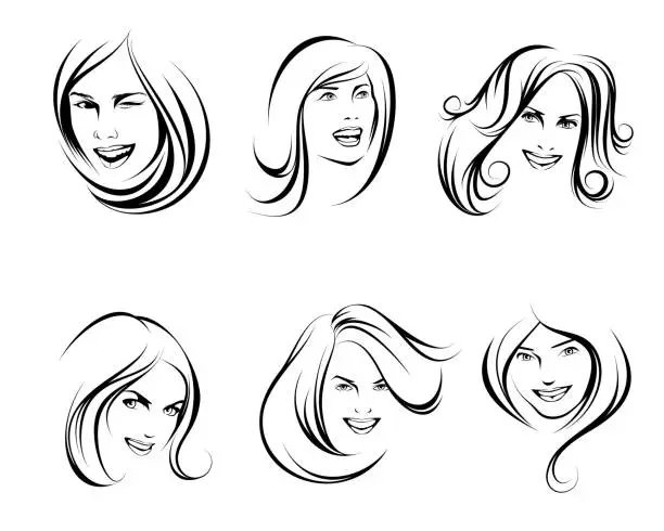 Vector illustration of Portraits of women