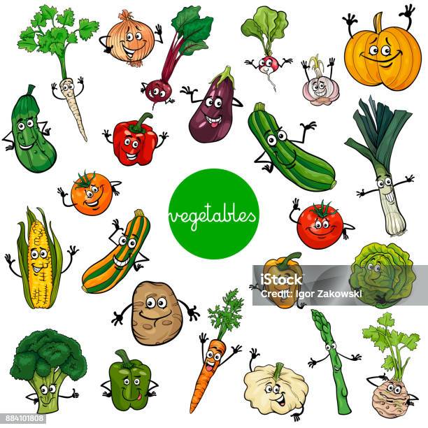 Cartoon Vegetables Characters Collection Stock Illustration - Download Image Now - Vegetable, Cartoon, Humor