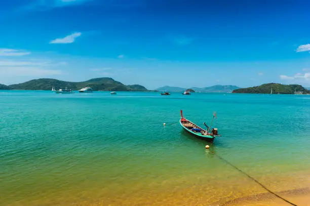 Photo of Boats at sea against the rocks in Thailand