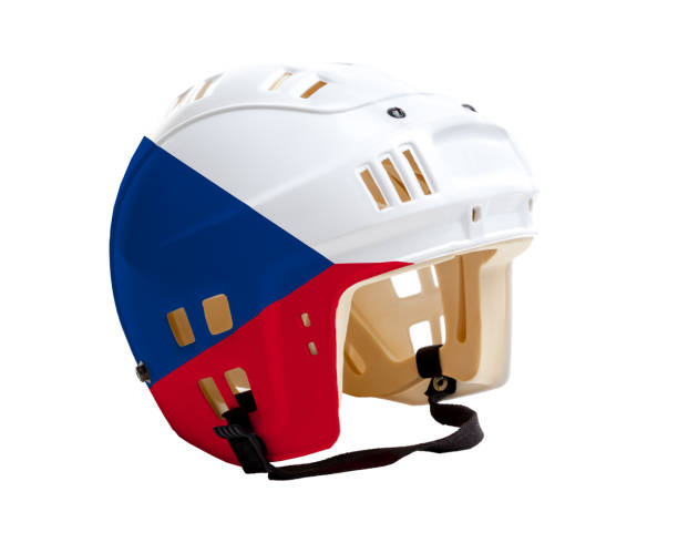 Hockey Helmet With Czech Republic Flag Painted Ice hockey helmet with Czech Republic flag painted on it. Isolated on white background. Czech Republic is one of the world's major ice hockey nations. former czechoslovakia stock pictures, royalty-free photos & images