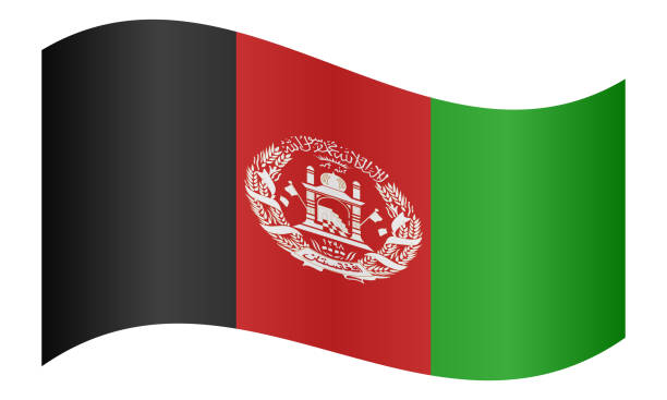 白い背景に手を振るアフガニスタンの旗 - flag of afghanistan点のイラスト素材／クリップアート素材／マンガ素材／アイコン素材