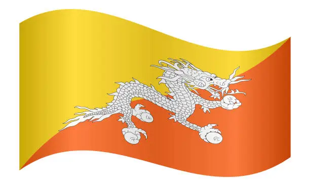 Vector illustration of Flag of Bhutan waving on white background