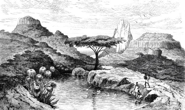 krajobraz na wyżynach abisynii - ethiopian highlands stock illustrations