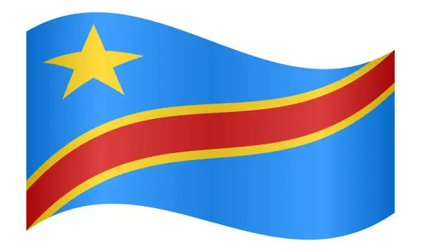 Vector illustration of Flag of DR Congo waving on white background