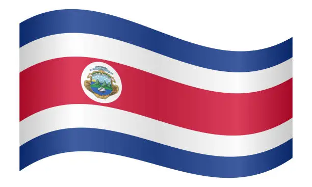 Vector illustration of Flag of Costa Rica waving on white background