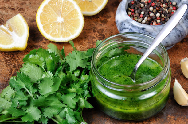 istock Green sauce, seasoning for salad 884131304