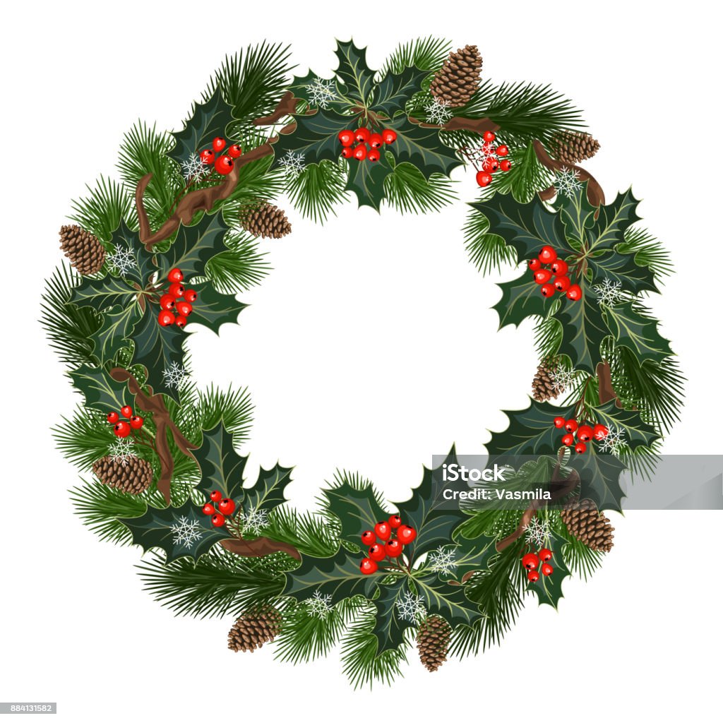 décorations de fêtes de Noël - clipart vectoriel de Couronne florale libre de droits