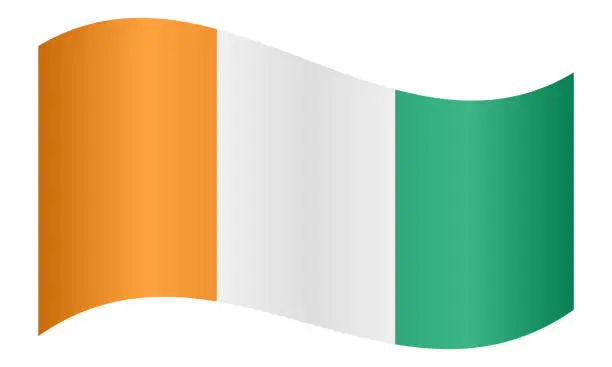 Vector illustration of Flag of Ivory Coast waving on white background