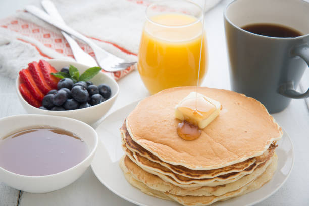 istock breakfast image with pancake, coffee, orange juice 884141100