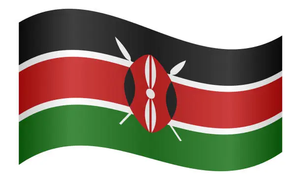 Vector illustration of Flag of Kenya waving on white background
