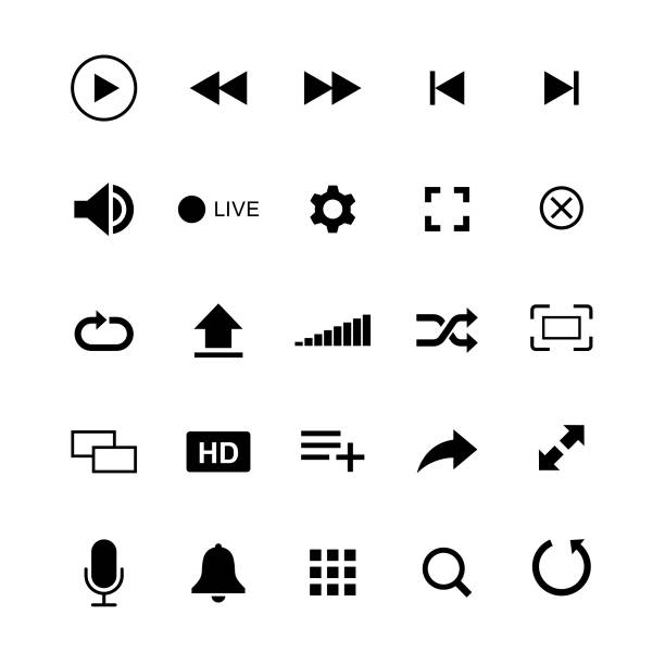 мультимедийные кнопки - вектор - arrow sign audio stock illustrations