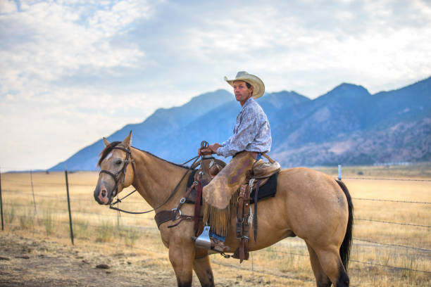 A cowboy on his horse in the western USA