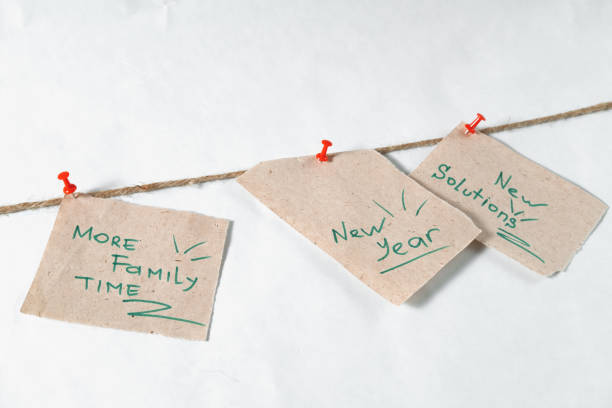 istock notes reminders and goals for the next new year on a linen rope with white background 884166694