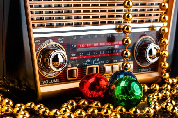 istock radio receiver in retro style with christmas decorations 884174104