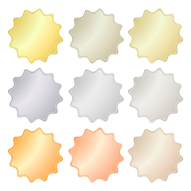 istock Blank glossy vector stickers in gold, red gold, platinum, silver, bronze, copper, aluminum. Which can be used as a coin, labels, buttons 884197364