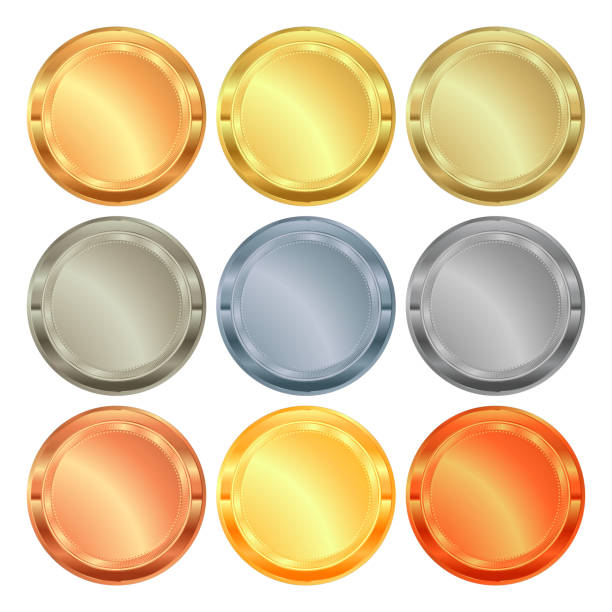 istock vector set of medals from various types of metal: gold, silver, platinum, aluminum, copper, brass, bronze 884197714