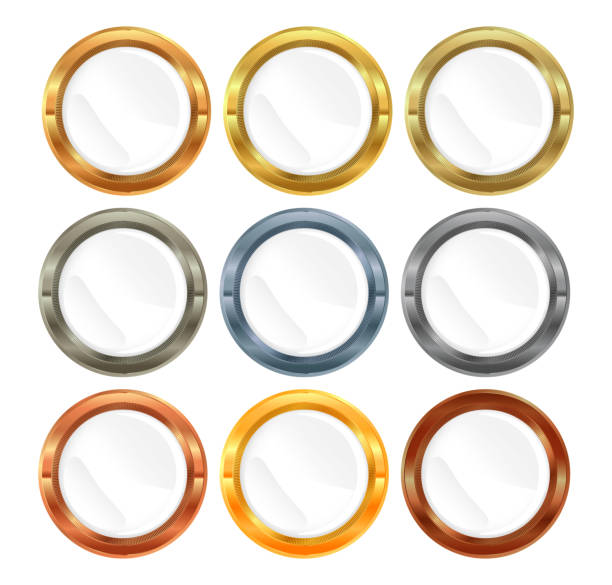 istock Vector Collection of Metal labels Gold Silver Platinum Bronze copper aluminum brass with white inset for your text 884197716