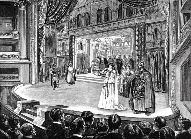 The performance of King Lear on the new Shakespeare stage at the Royal Court Theatre in Munich Illustration from 19th century william shakespeare stock illustrations