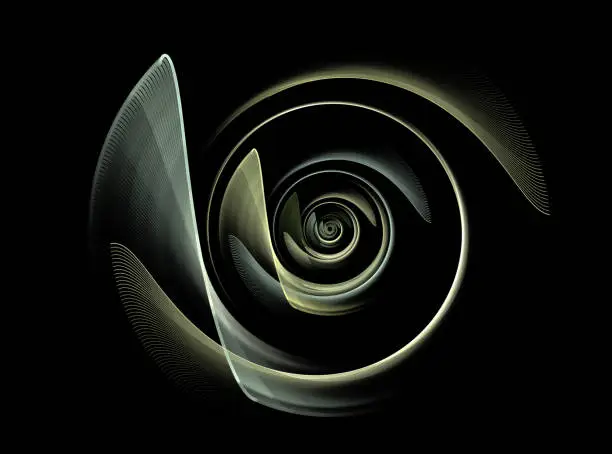 Computer generated image of abstract turbine. Digital illustration. Fractal Spiral pattern. Technological background. Turbine blades.