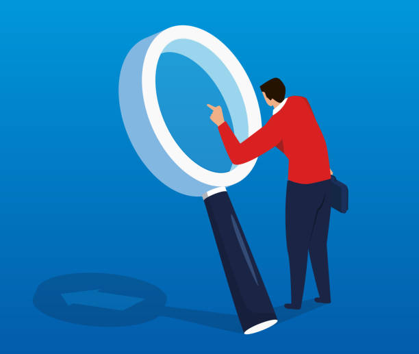 Businessman doing research with a magnifying glass Businessman doing research with a magnifying glass tax backgrounds stock illustrations