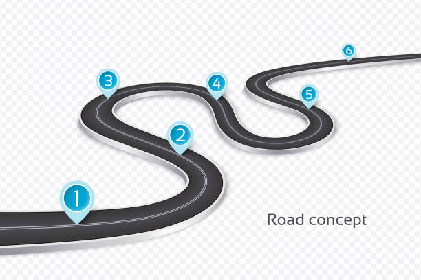 ilustrações de stock, clip art, desenhos animados e ícones de winding 3d road infographic concept on a white background. timel - road sign illustrations