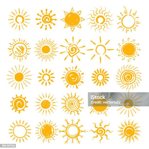 Doodle Symbole Sonnenuntergang Stock Vektor Art und mehr Bilder von Sonnenlicht - Sonnenlicht, Sonne, Zeichnen