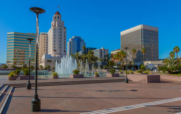 istock Downtown district with plaza and fountain Long Beach, CA 884301404